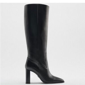 Zara Knee High Black Leather Riding Boots 37